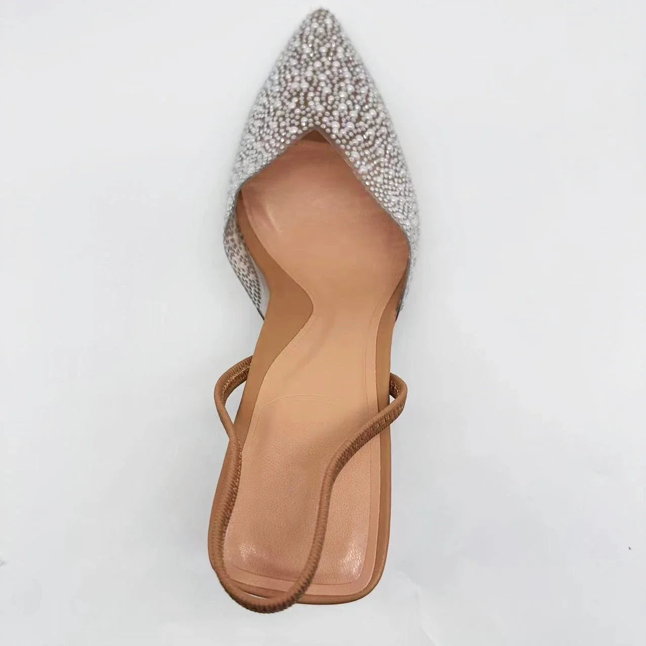 New 2024 Women's Shoes Brown Artificial Pearls With High Heels and Pointed Shoes Sandals Women