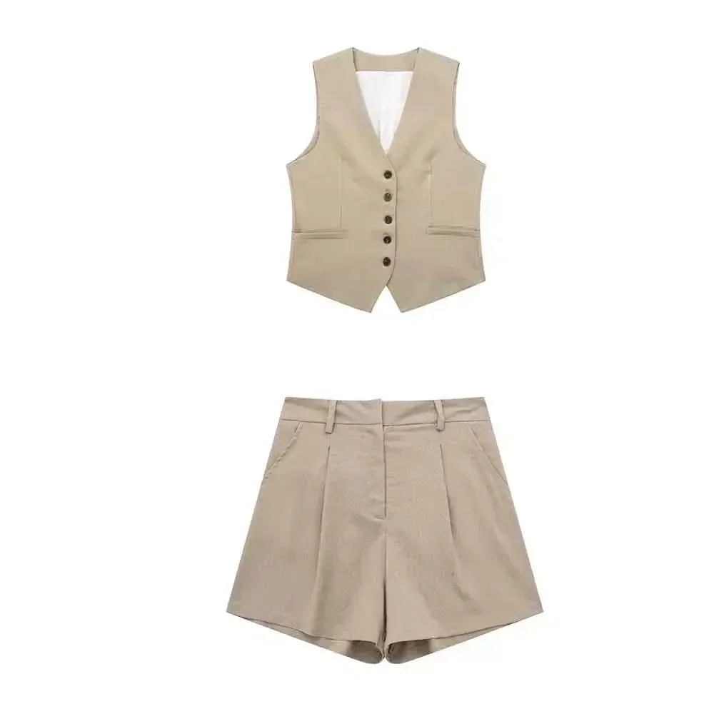 Women 2023 New Fashion Flax blending Tank Tops Vintage sleeveless single-breasted Female Camis Chic Tops