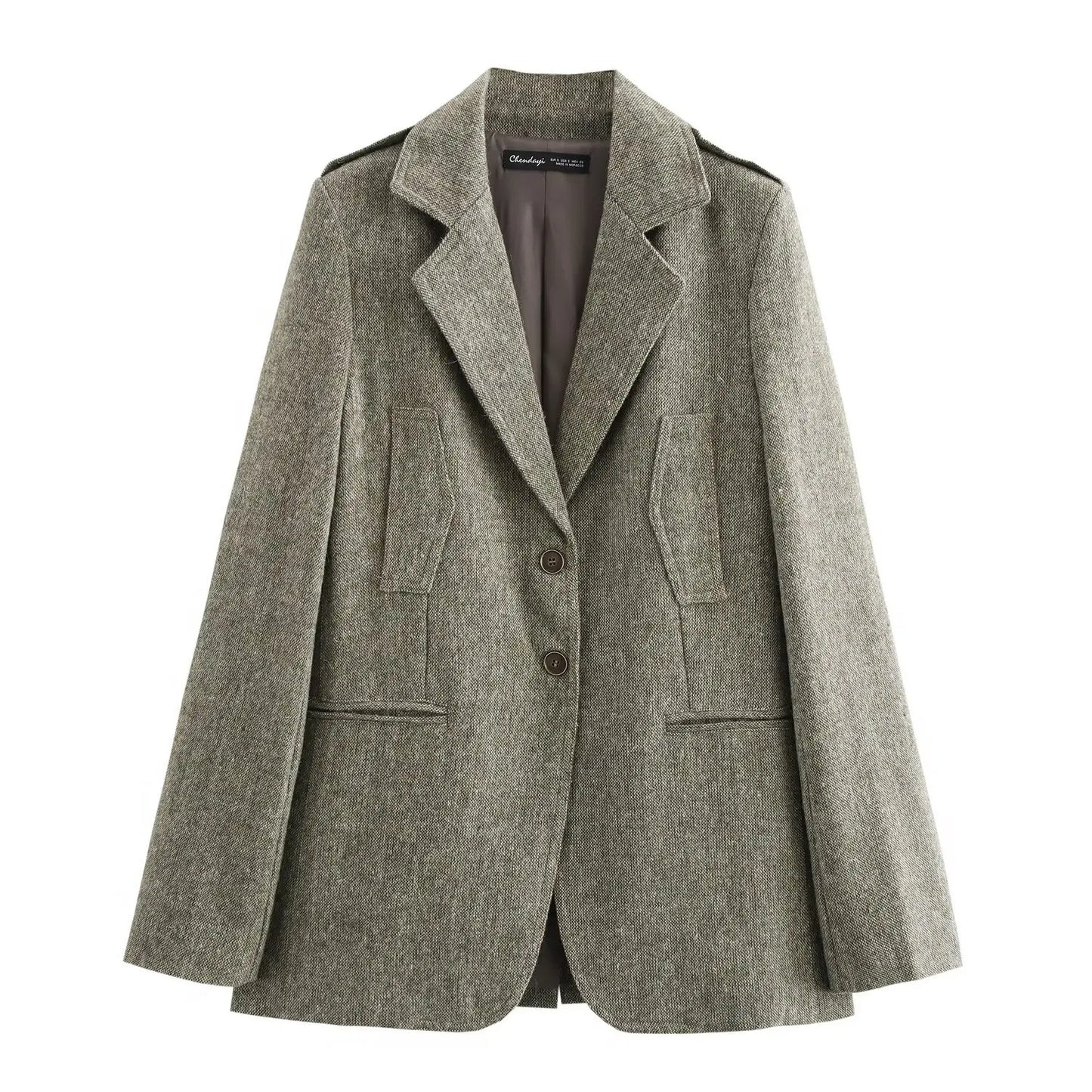 Women's new Fashion pocket decoration casual single breasted blended suit jacket retro long sleeved pocket women's Coat Chic top