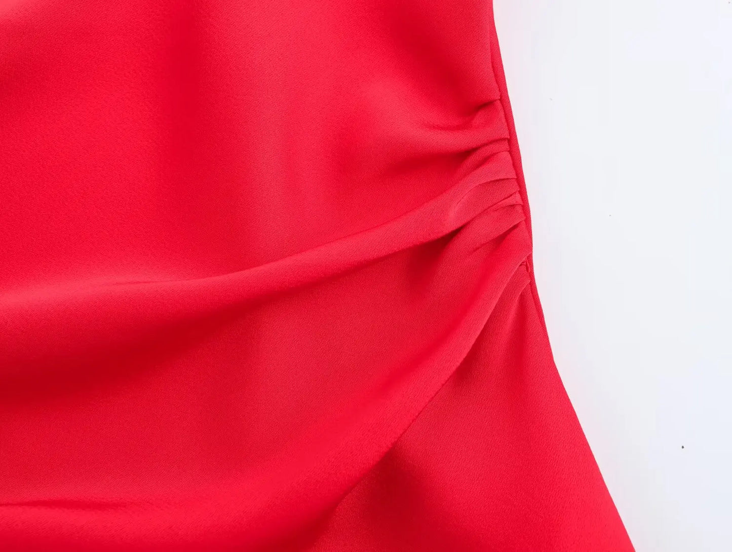 Women's new fashion pleated decoration sexy slim satin texture Midi dress retro sleeveless women's dress Mujer