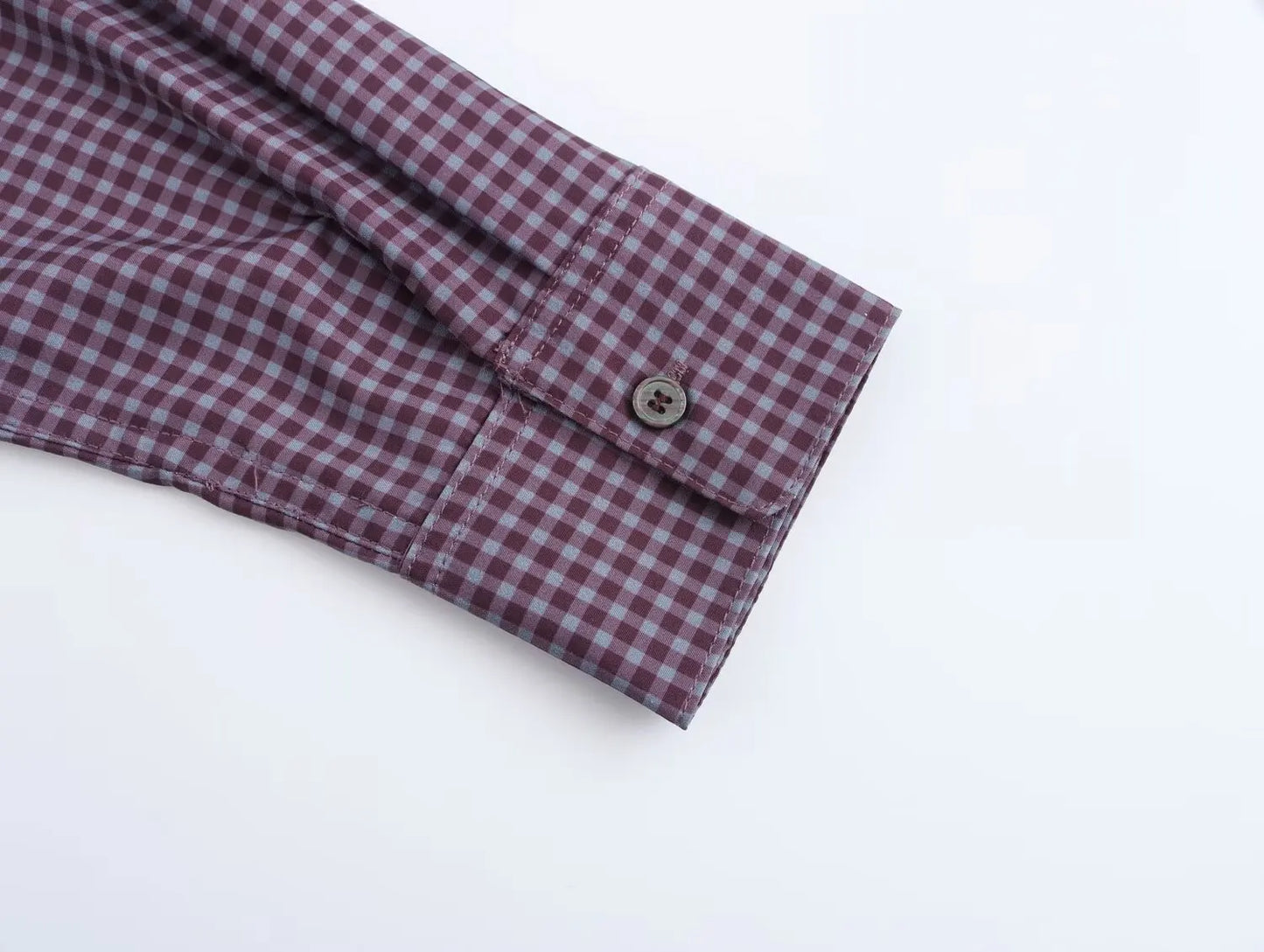 Women's new fashion loose single breasted lapel shirt casual Versatile plaid shirt retro long sleeved women's shirt chic top