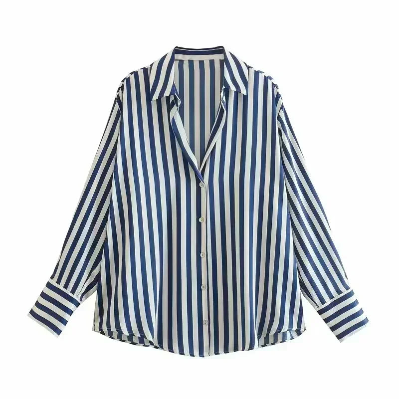 Women 2023 spring New Fashion Multicolor Silk satin texture hang down Blouses Long Sleeve Button-up Female Shirts Tops