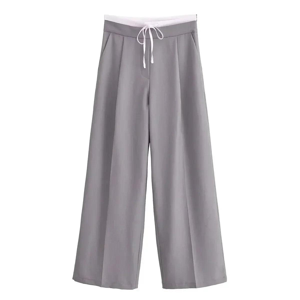 Women's 2024 New Fashion Double Layer Waist Lace up Design Casual Versatile Wide Leg Pants Retro Side Zipper Women's Pants