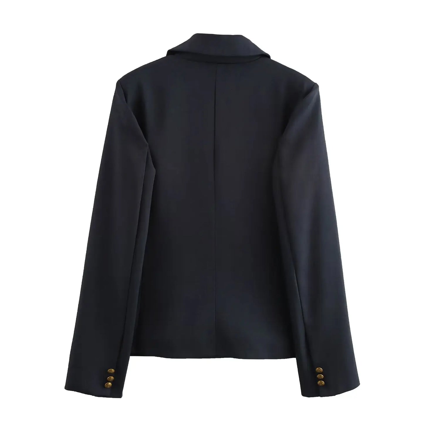 Ladies' new fashion gold double breasted decoration slim casual blend suit jacket retro long sleeved pocket Female Coat chic top