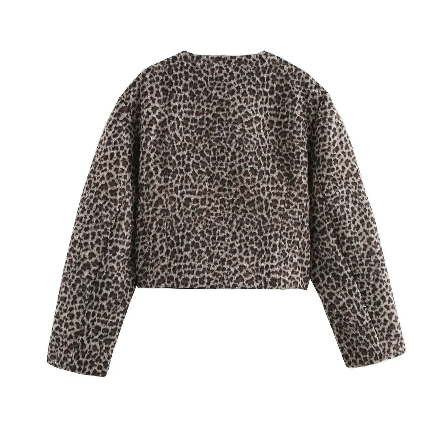 Women's new Fashion slim short single breasted Animal printed striped woolen coat retro O-Neck long sleeved Female coat chic top