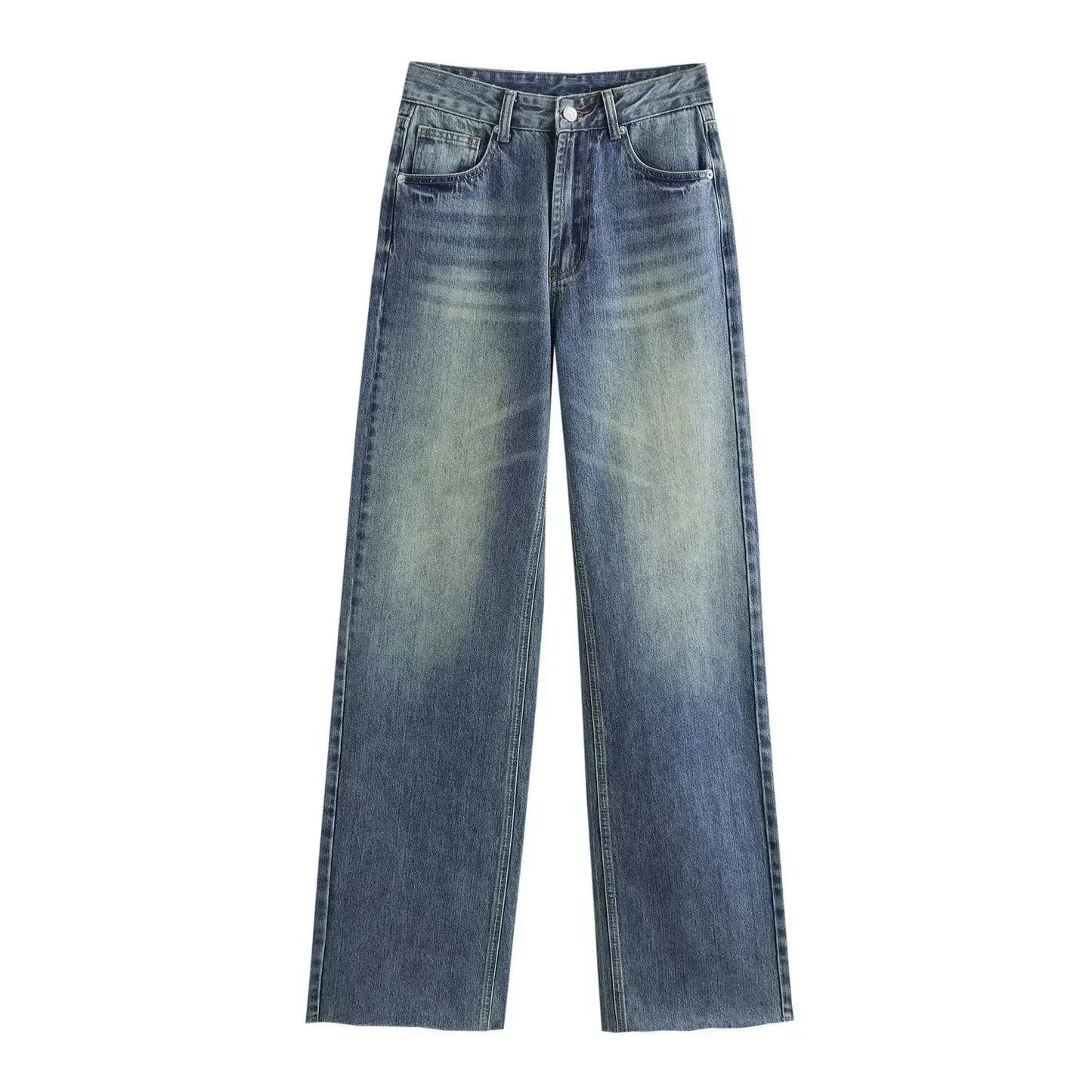 Women's clothing 2024 new fashion loose basic style casual high waist wide leg jeans retro side pocket women's denim pants Mujer