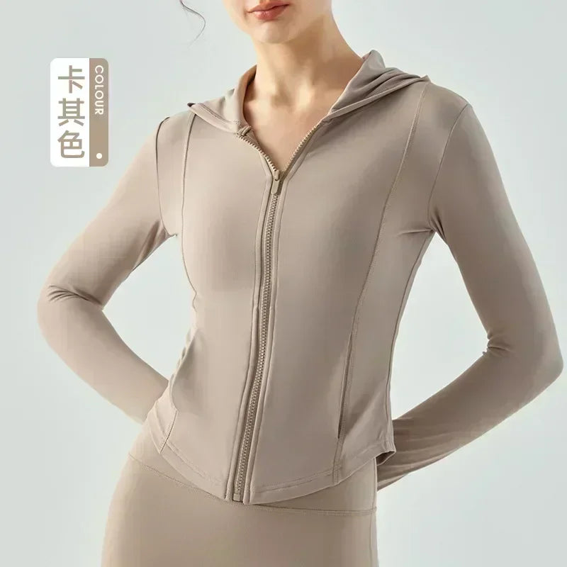Sports Coat Waist Zipper Hooded Yoga Clothes in Autumn and Winter Long Sleeve Running Tight Fitness Clothes Woman