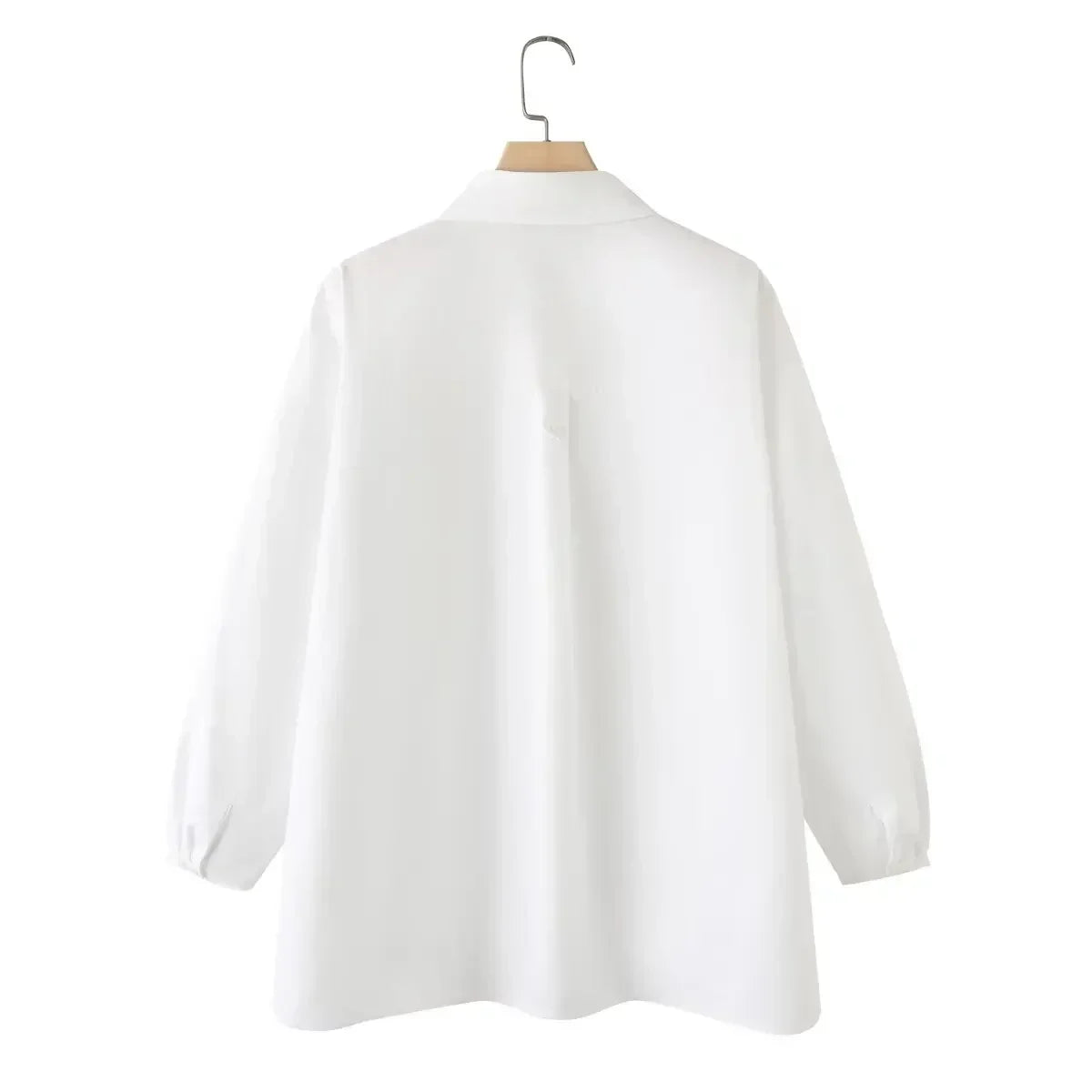 Women's 2024 new fashion hem Split design loose single breasted cotton shirt retro long sleeved pocket women's shirt chic top
