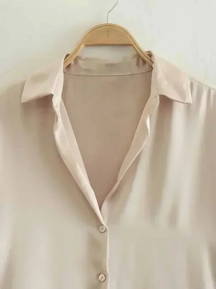 Women 2023 spring New Fashion Multicolor Silk satin texture hang down Blouses Long Sleeve Button-up Female Shirts Tops