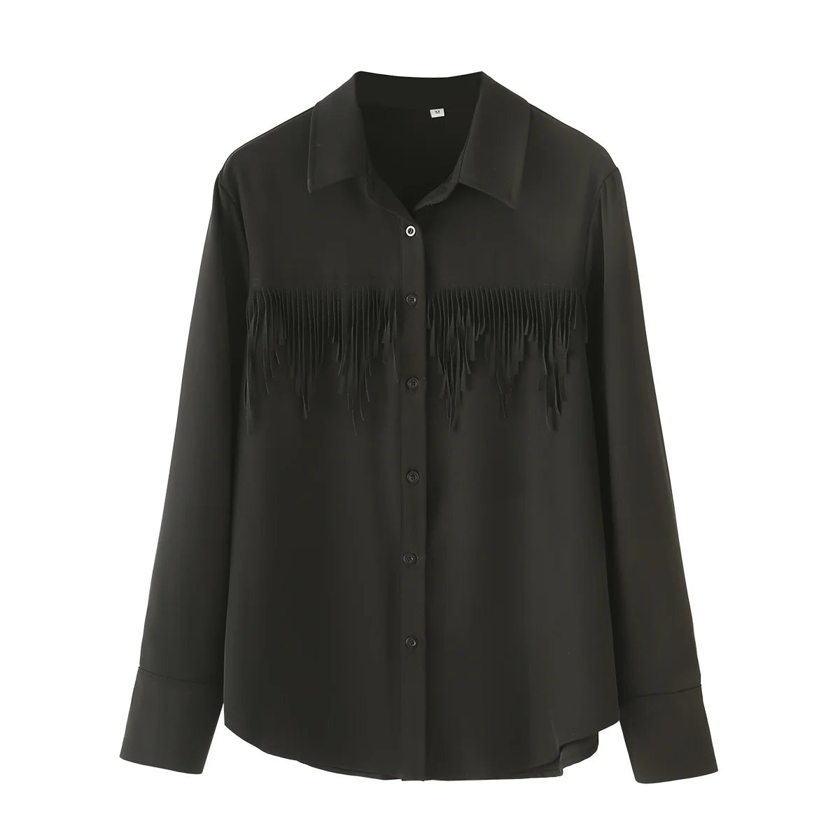 Women's new fashion tassel decoration loose lapel shirt casual single breasted shirt retro long sleeved women's shirt chic top