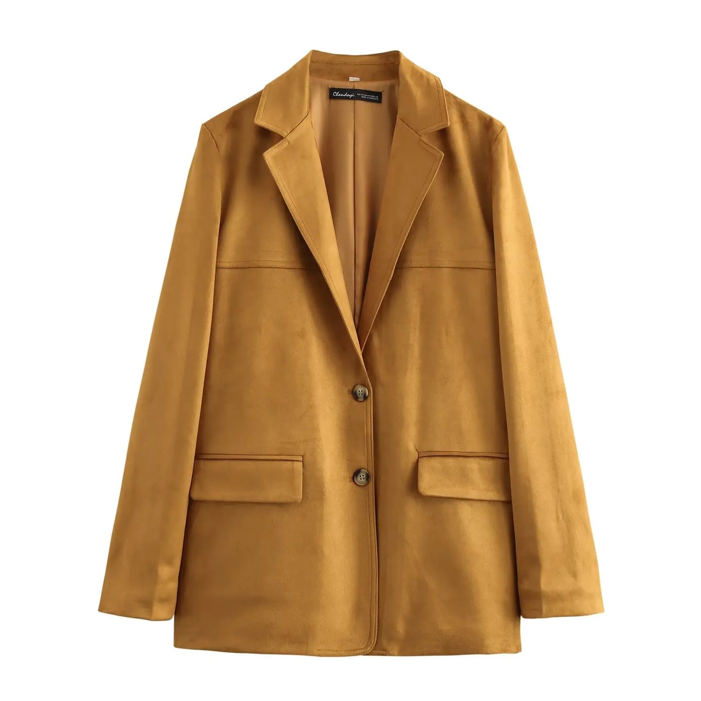Ladies' new fashion flip decoration loose single breasted suede texture suit jacket retro long sleeved women's coat chic top