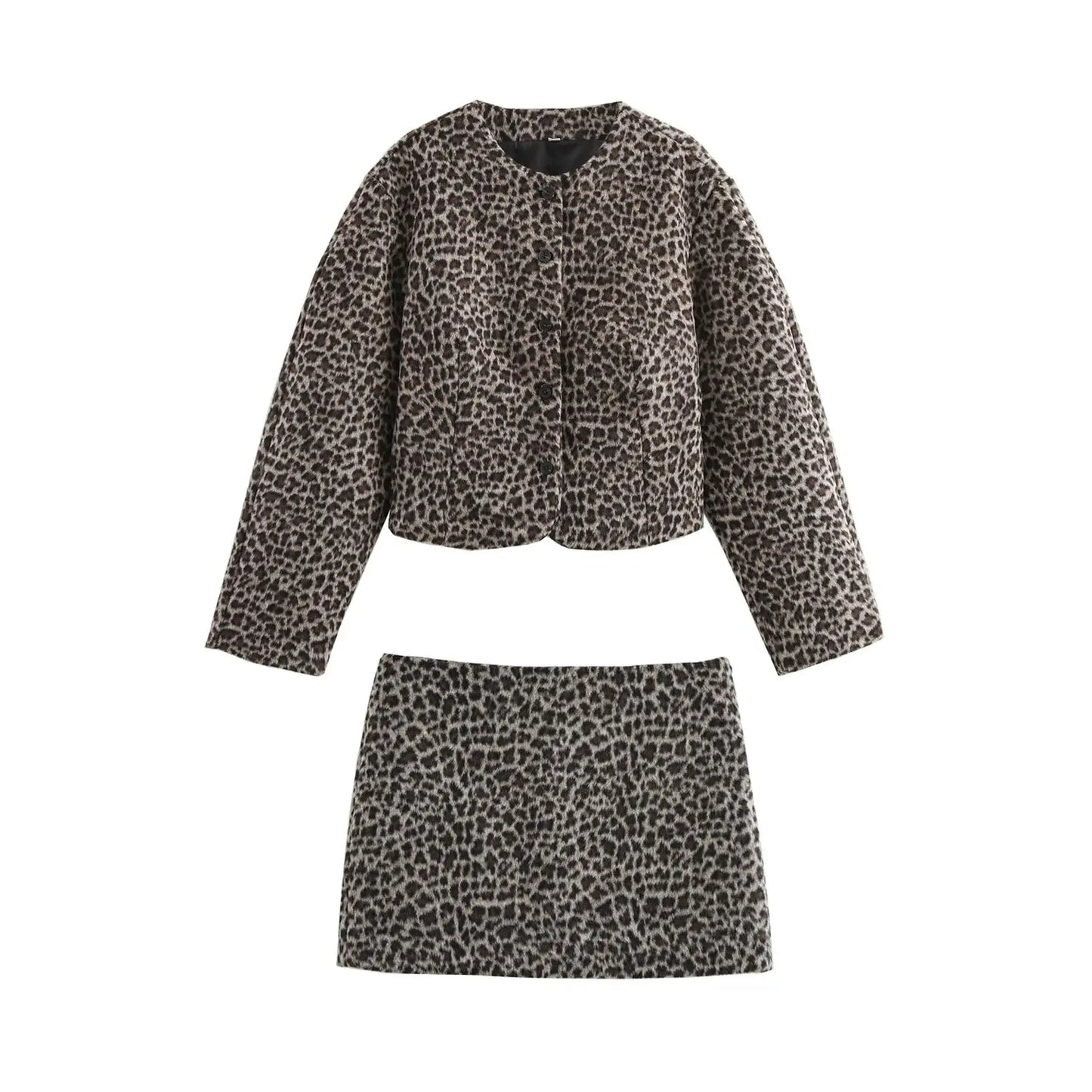 Women's new Fashion slim short single breasted Animal printed striped woolen coat retro O-Neck long sleeved Female coat chic top