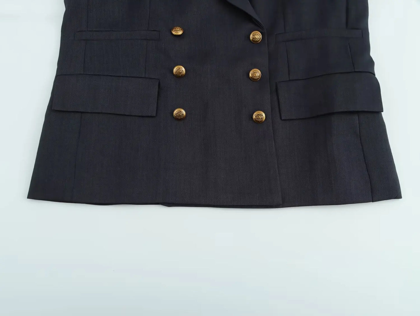 Ladies' new fashion gold double breasted decoration slim casual blend suit jacket retro long sleeved pocket Female Coat chic top