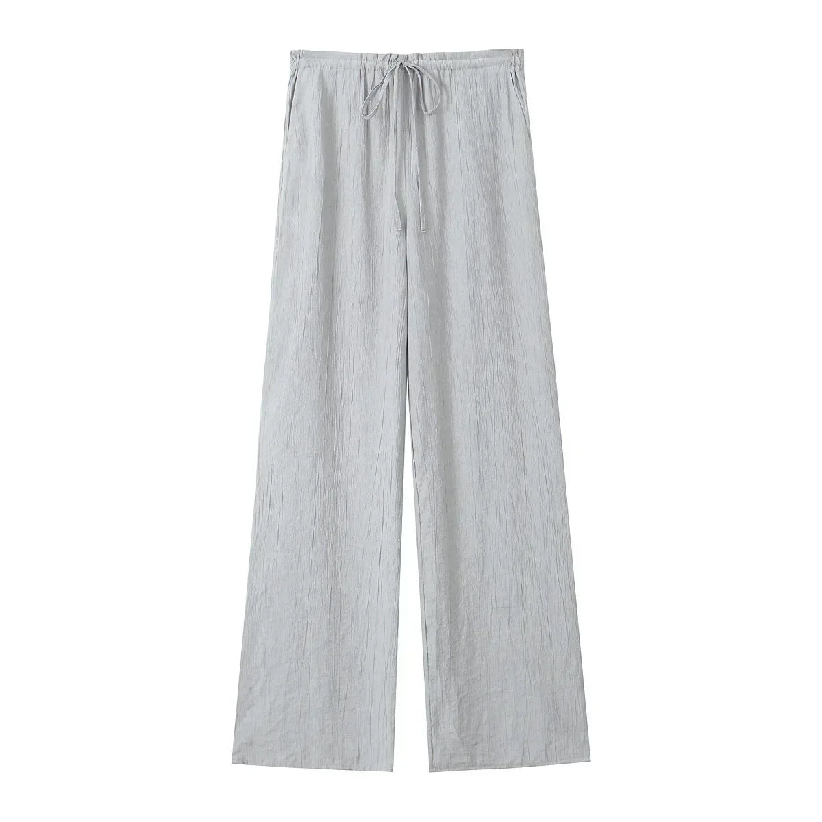 Women's new Chic Fashion loose side pocket pants casual versatile textured pants retro high waisted lace up women's pants