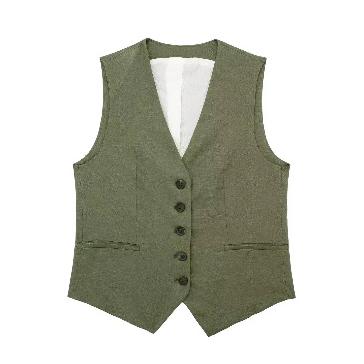 Women 2023 New Fashion Flax blending Tank Tops Vintage sleeveless single-breasted Female Camis Chic Tops