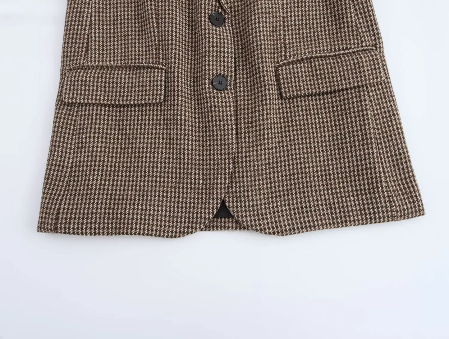 Ladies' new fashion flip pocket decoration loose single breasted casual plaid suit coat retro long sleeved women's coat chic top