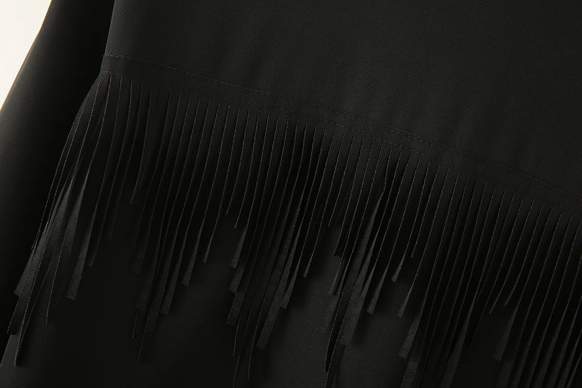 Women's new fashion tassel decoration loose lapel shirt casual single breasted shirt retro long sleeved women's shirt chic top
