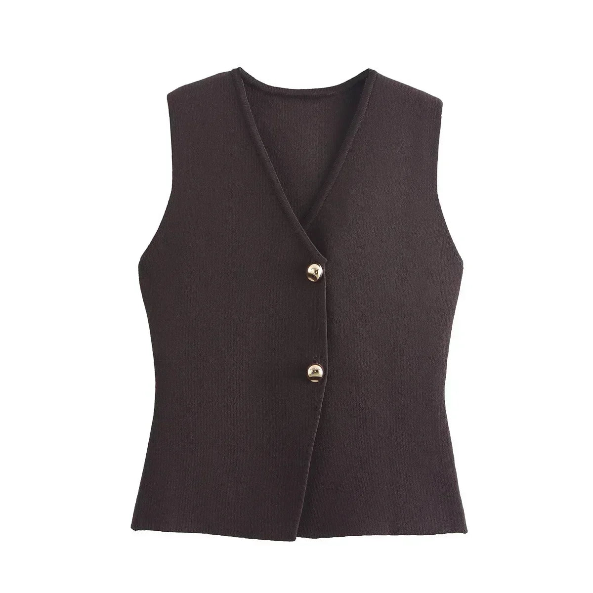 Women's 2024 new fashion gold button decoration slim V Neck vest style knitted top retro sleeveless women's vest chic top