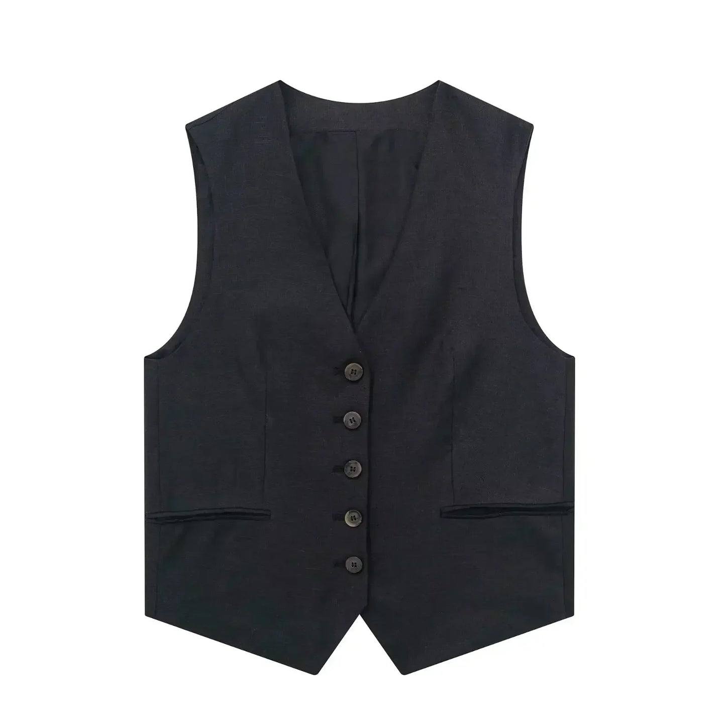 Women 2023 New Fashion Flax blending Tank Tops Vintage sleeveless single-breasted Female Camis Chic Tops