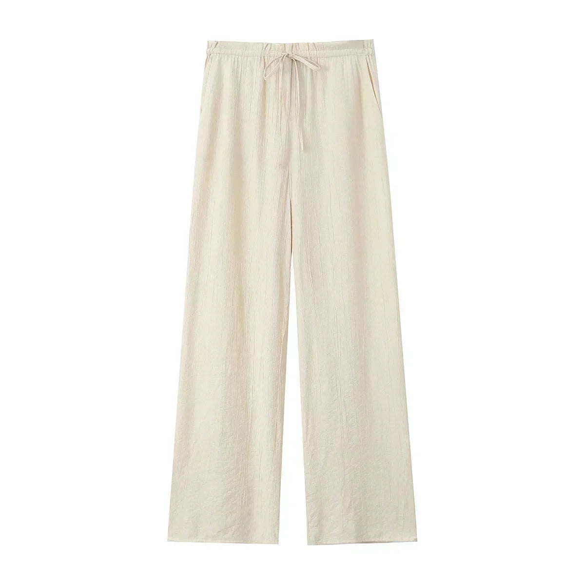 Women's new Chic Fashion loose side pocket pants casual versatile textured pants retro high waisted lace up women's pants