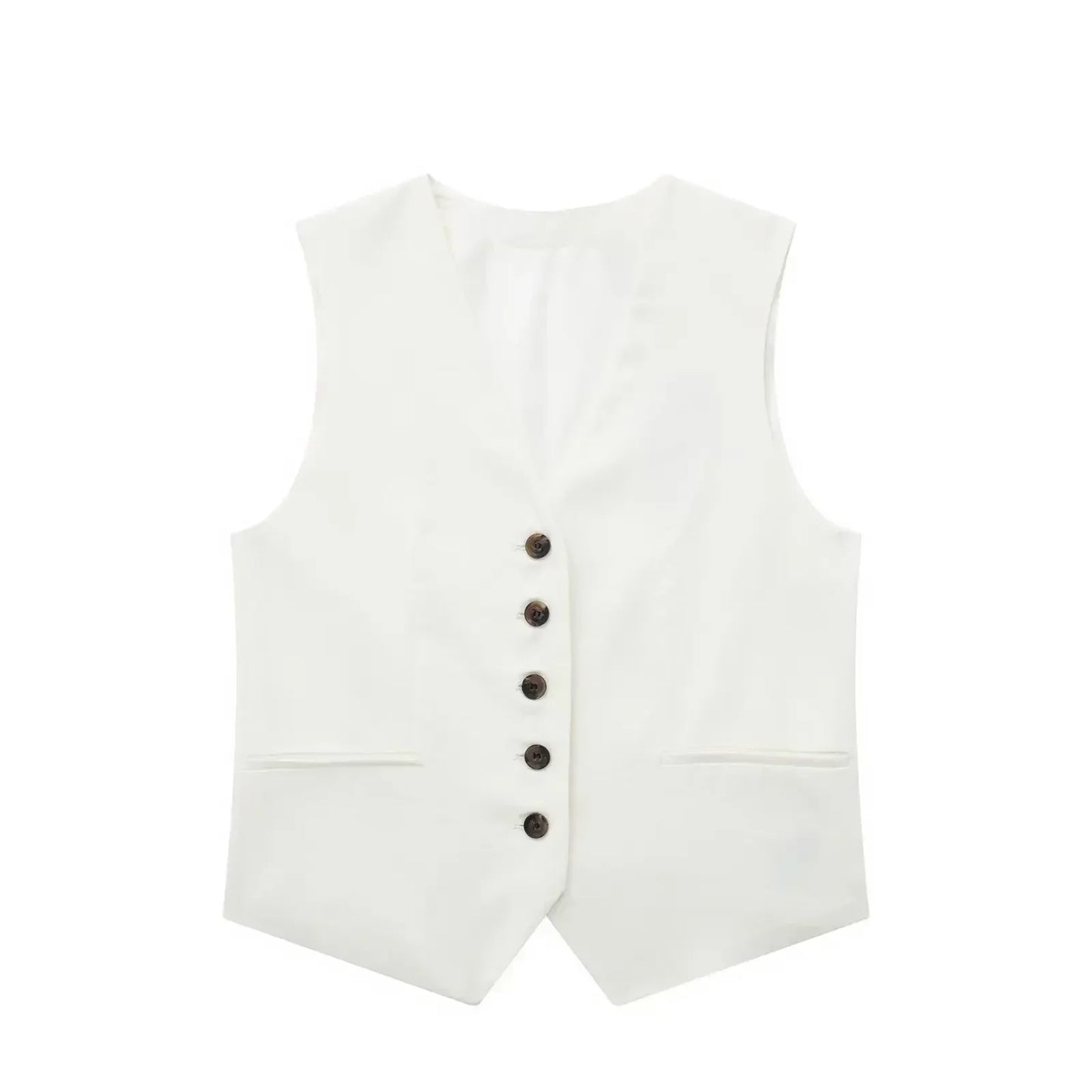 Women 2023 New Fashion Flax blending Tank Tops Vintage sleeveless single-breasted Female Camis Chic Tops