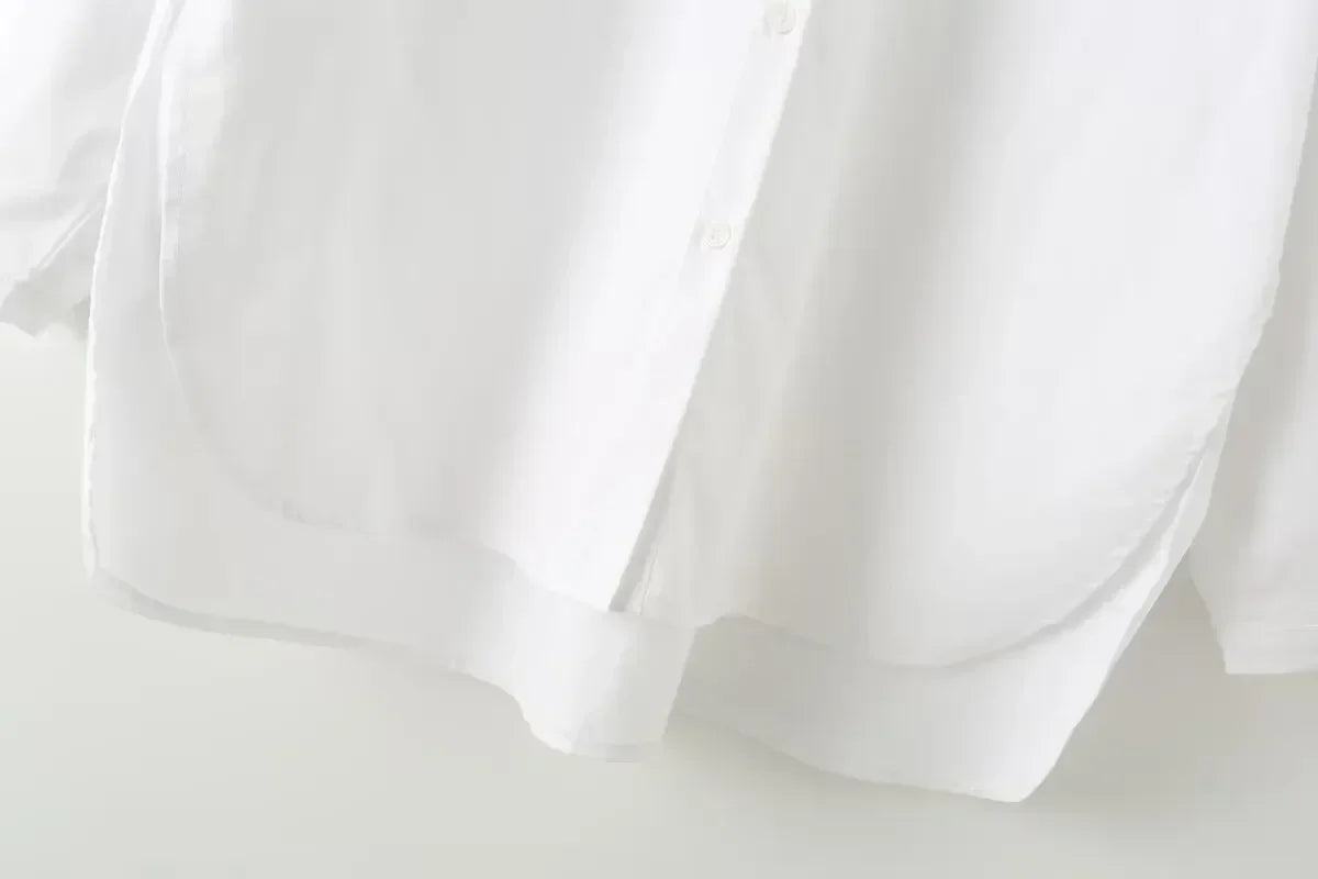 Women's 2024 new fashion hem Split design loose single breasted cotton shirt retro long sleeved pocket women's shirt chic top