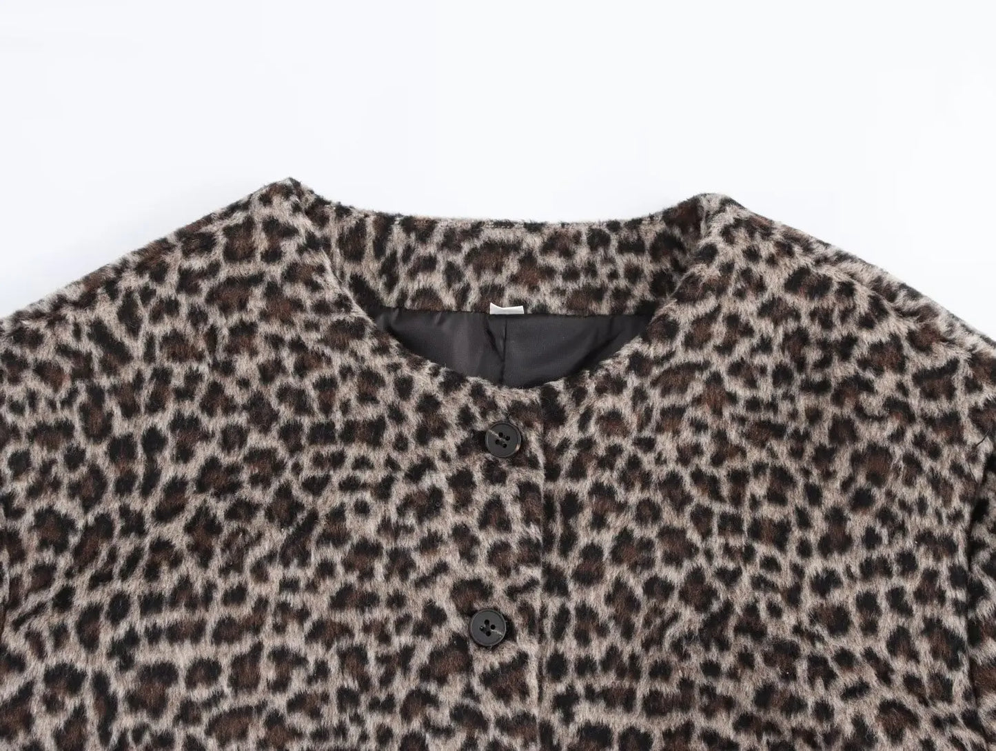 Women's new Fashion slim short single breasted Animal printed striped woolen coat retro O-Neck long sleeved Female coat chic top