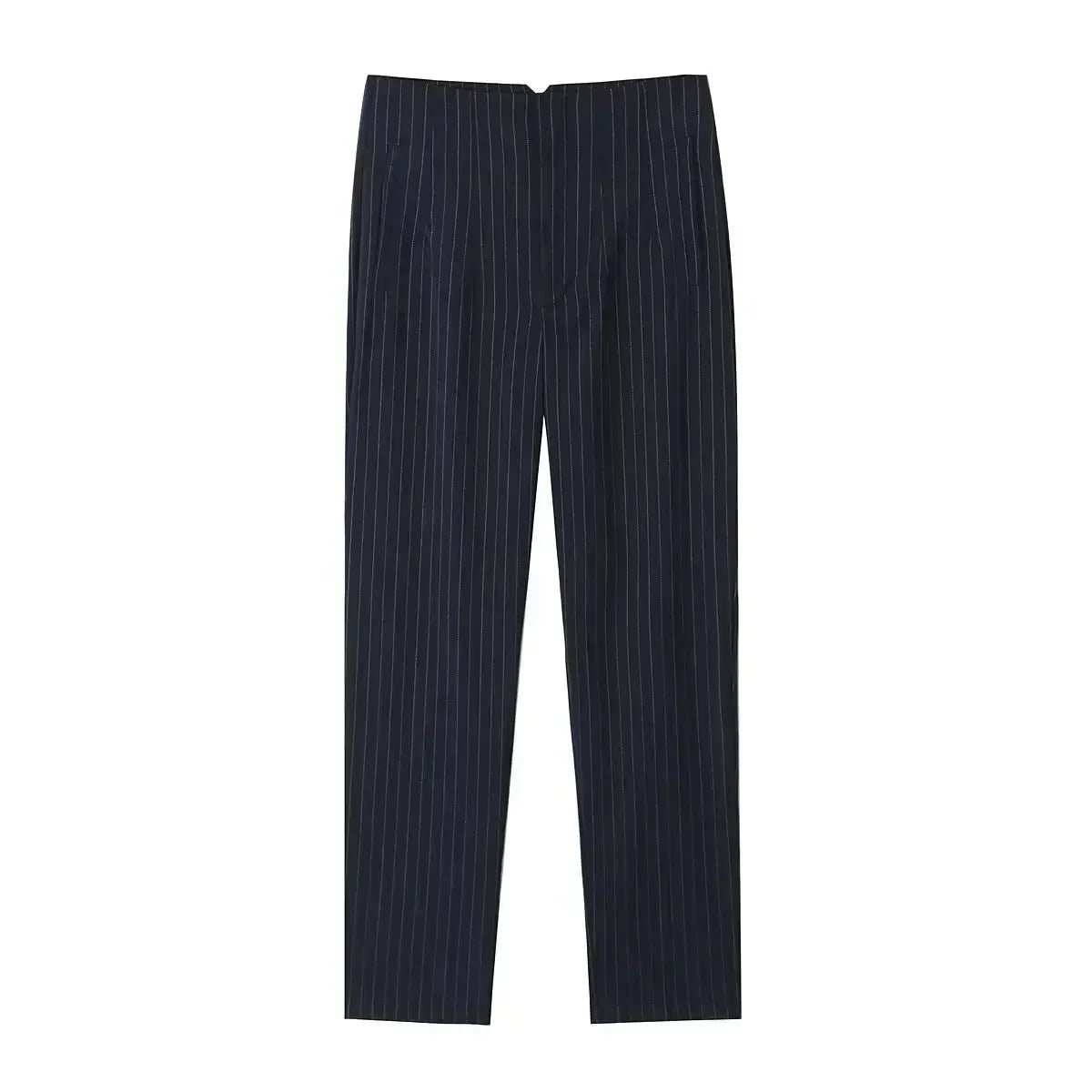 Women's Summer New Chic Fashion Side Pocket Decoration Casual Striped Pants Retro High Rope Zipper Women's Ankle Pants Mujer