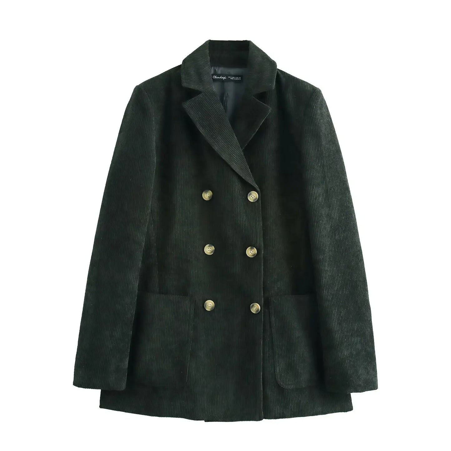 Ladies' new fashion casual slim Lapel Double Breasted corduroy suit jacket retro long sleeved pocket women's Coat chic top