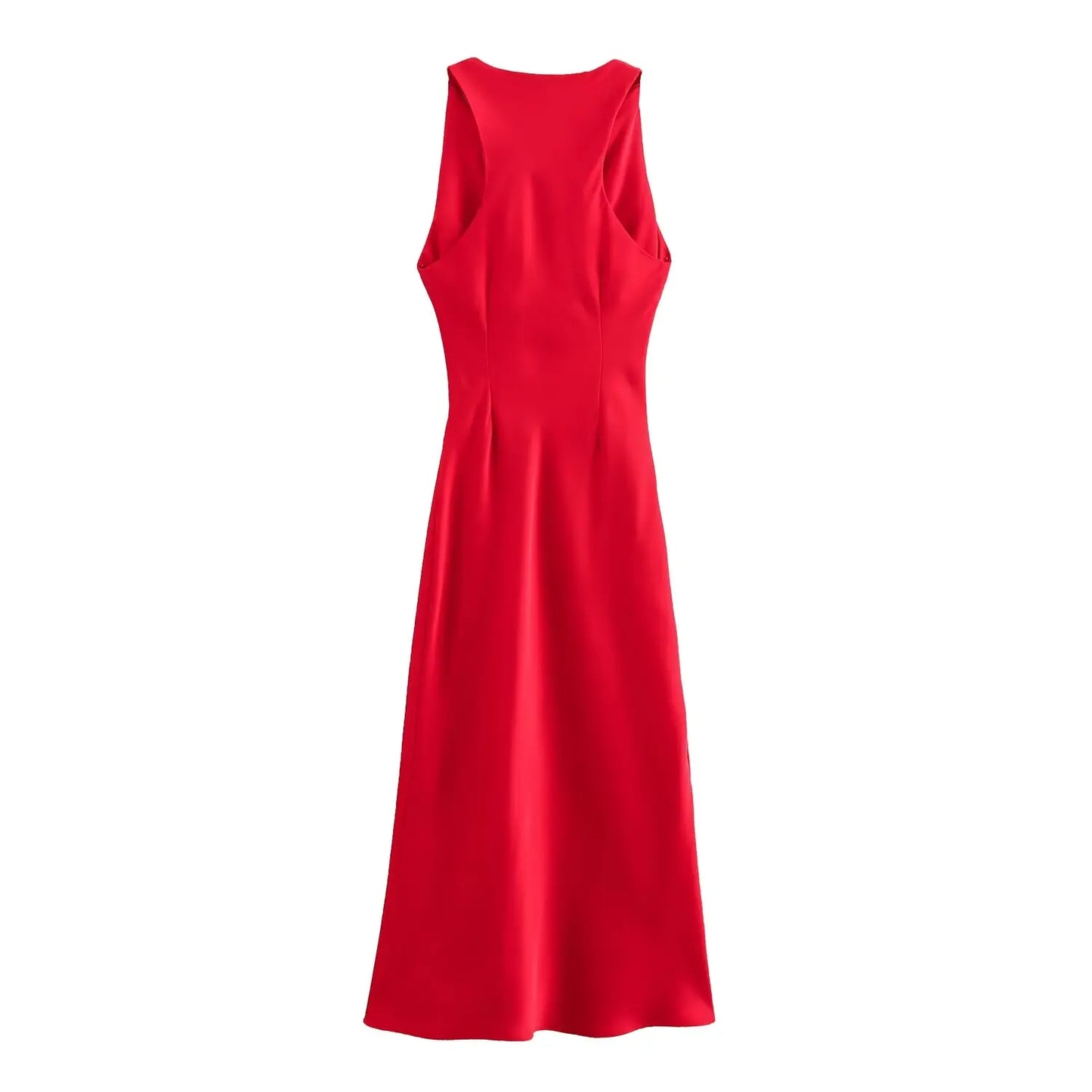 Women's new fashion pleated decoration sexy slim satin texture Midi dress retro sleeveless women's dress Mujer