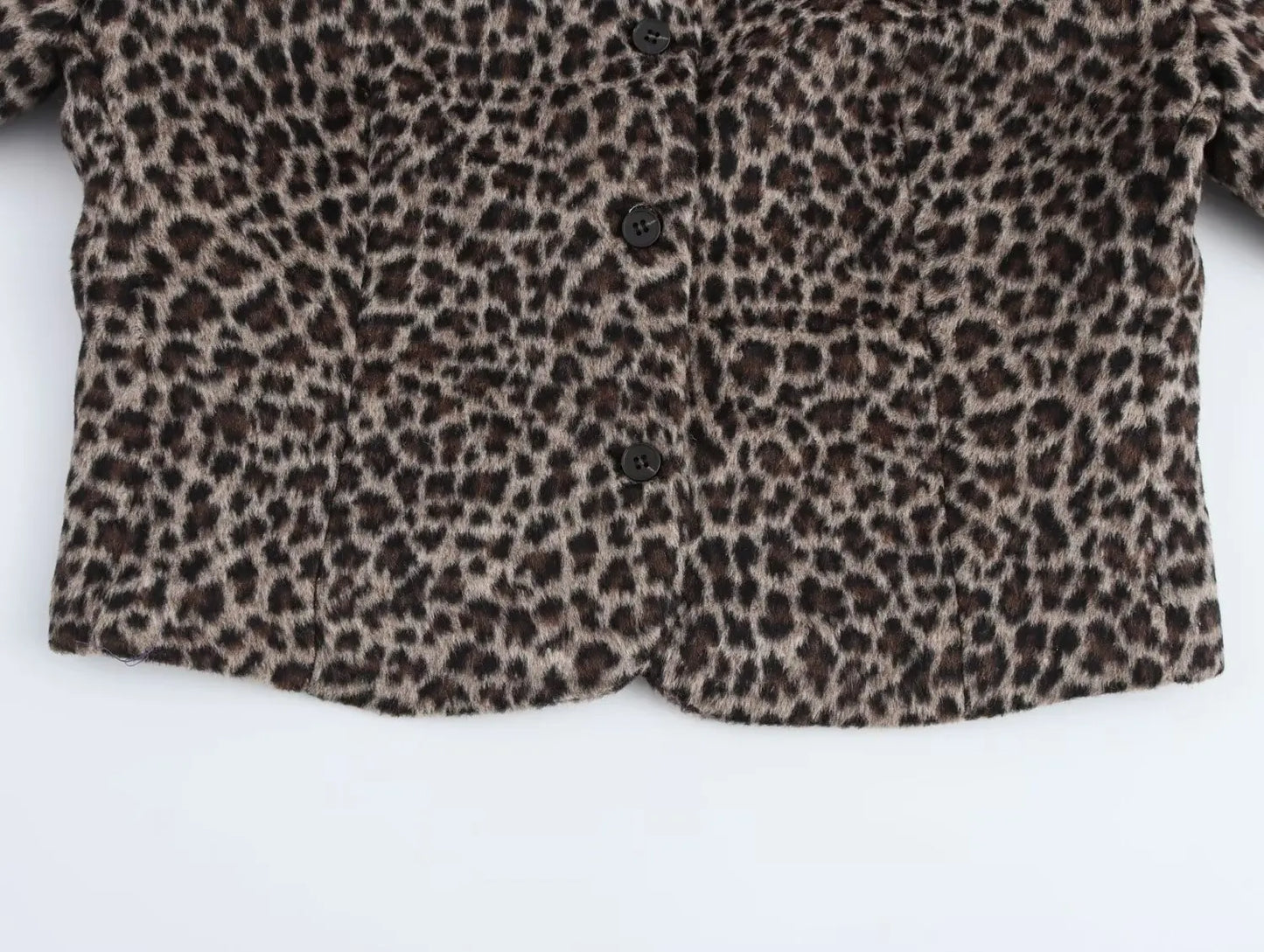 Women's new Fashion slim short single breasted Animal printed striped woolen coat retro O-Neck long sleeved Female coat chic top