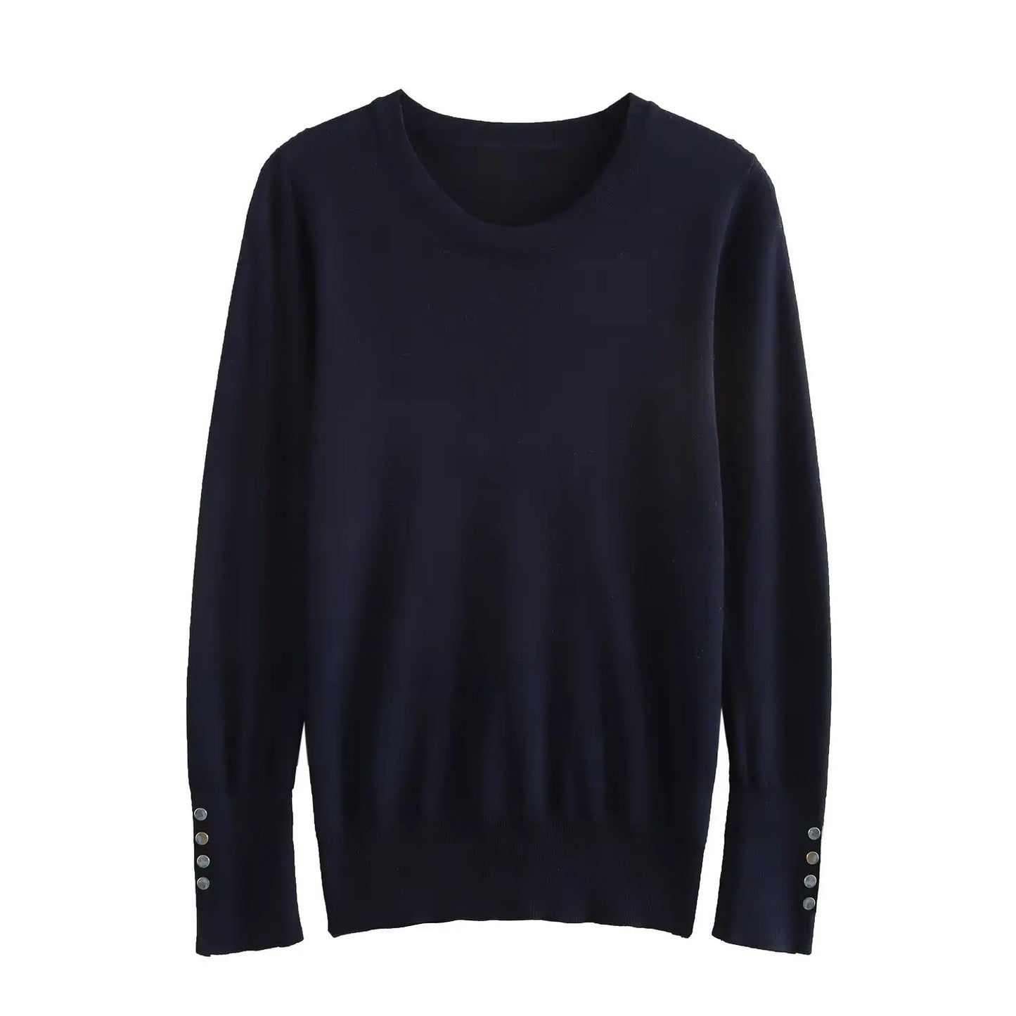 Women's new fashion gold button decoration casual versatile basic style knitted top retro long sleeved women's pullover chic top