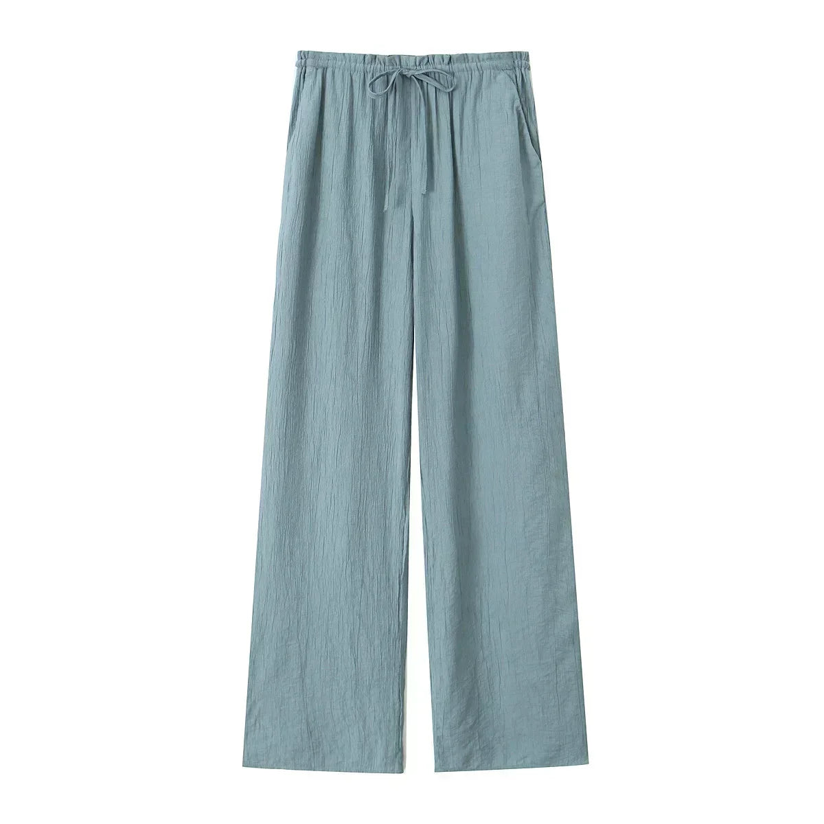 Women's new Chic Fashion loose side pocket pants casual versatile textured pants retro high waisted lace up women's pants