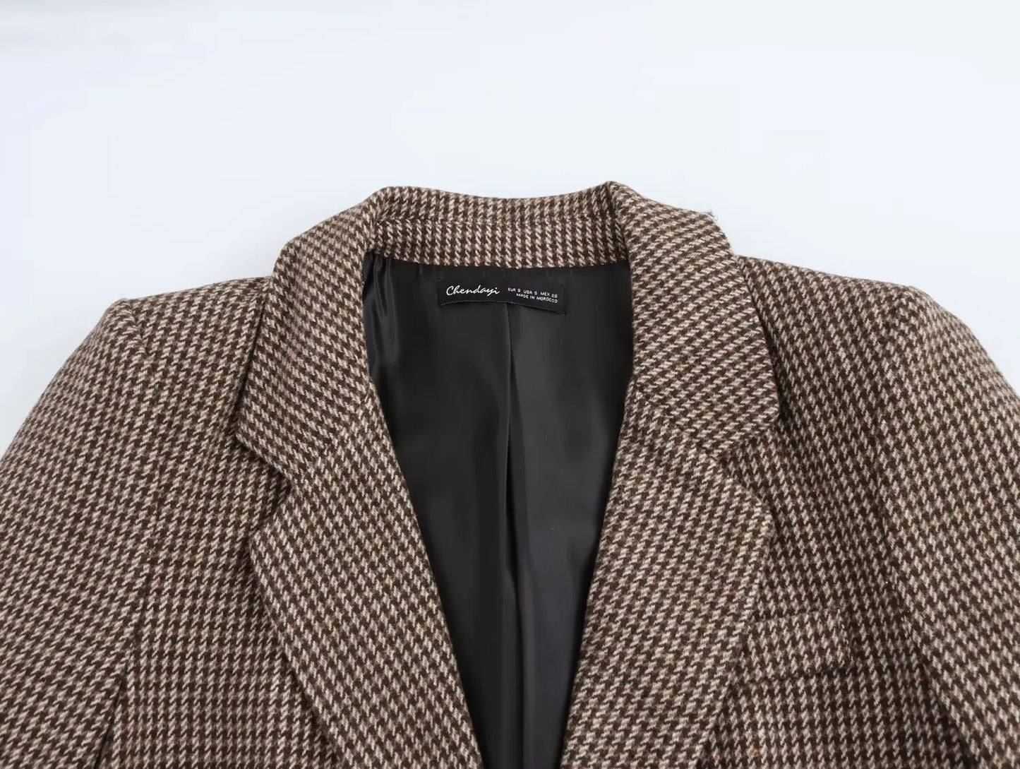 Ladies' new fashion flip pocket decoration loose single breasted casual plaid suit coat retro long sleeved women's coat chic top
