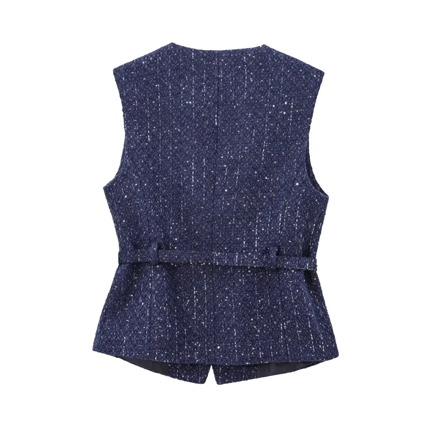 Women's new fashion with belt bead decoration casual single breasted texture vest retro O Neck sleeveless women's vest chic top
