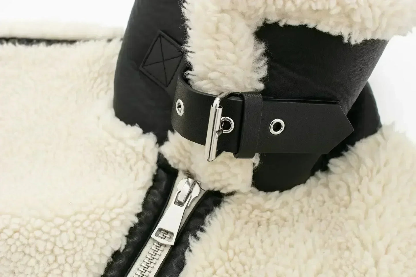 Faux Fur Bike Jackets Women Fake Fur Motorcycle Long Sleeve Collared Double Coat Women Winter Jacket