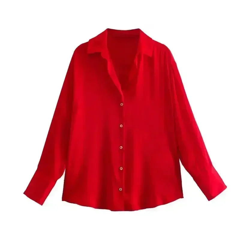 Women 2023 spring New Fashion Multicolor Silk satin texture hang down Blouses Long Sleeve Button-up Female Shirts Tops