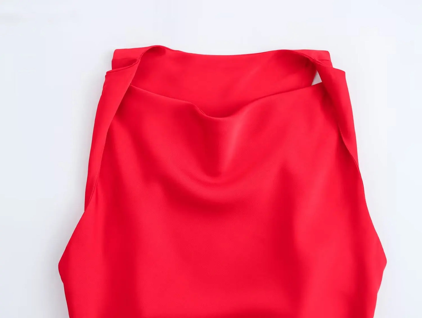 Women's new fashion pleated decoration sexy slim satin texture Midi dress retro sleeveless women's dress Mujer