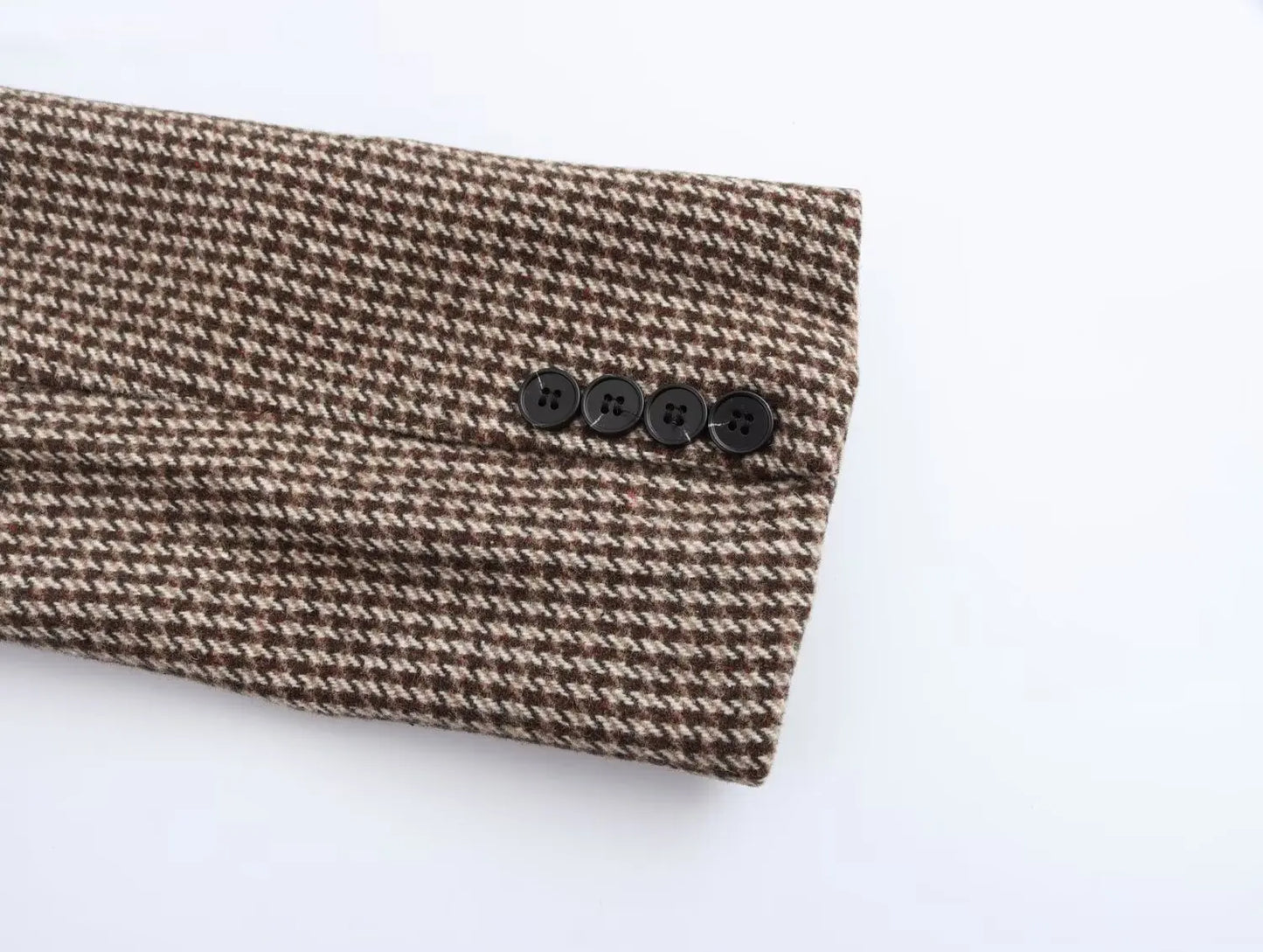 Ladies' new fashion flip pocket decoration loose single breasted casual plaid suit coat retro long sleeved women's coat chic top
