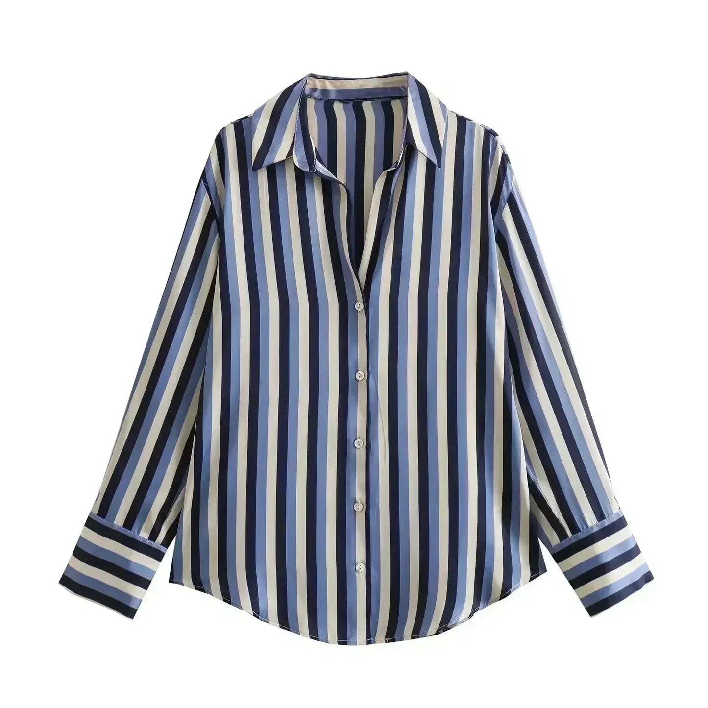 Women 2023 spring New Fashion Multicolor Silk satin texture hang down Blouses Long Sleeve Button-up Female Shirts Tops