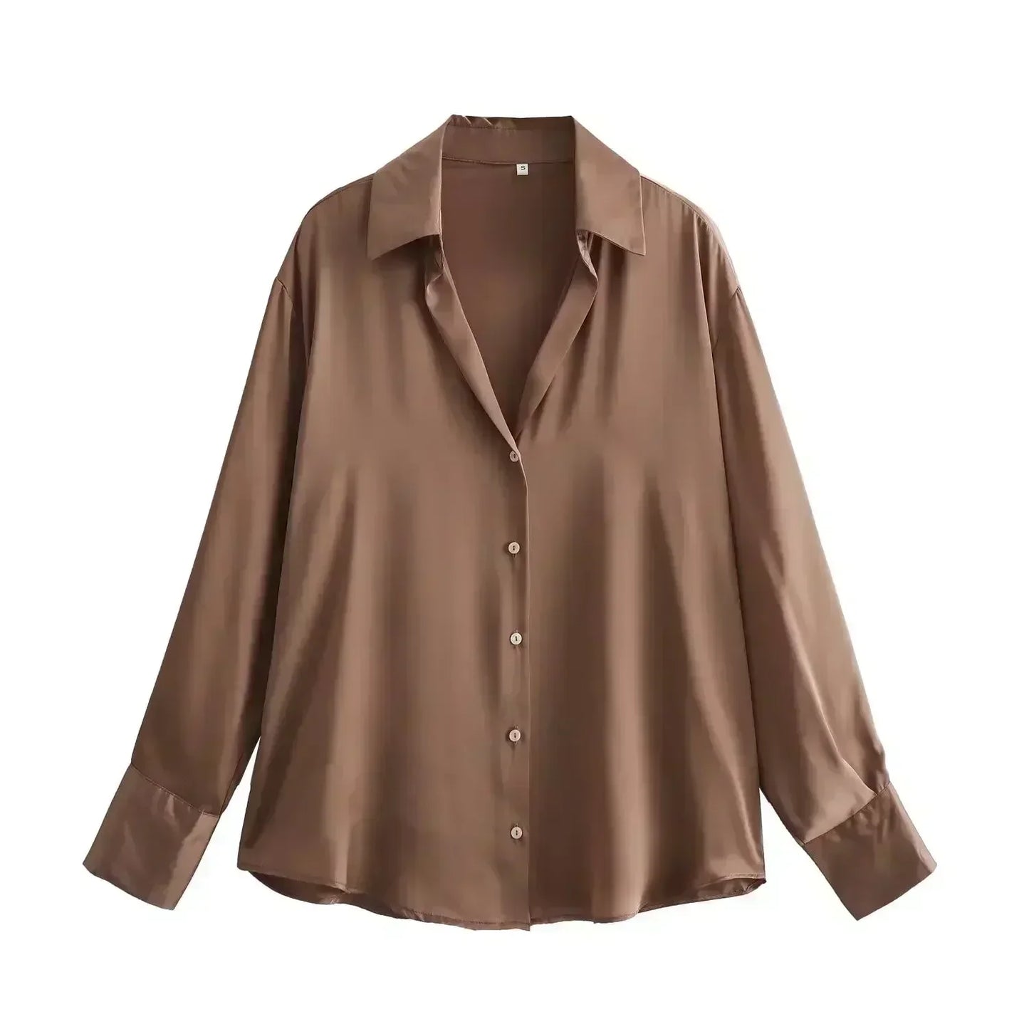 Women 2023 spring New Fashion Multicolor Silk satin texture hang down Blouses Long Sleeve Button-up Female Shirts Tops