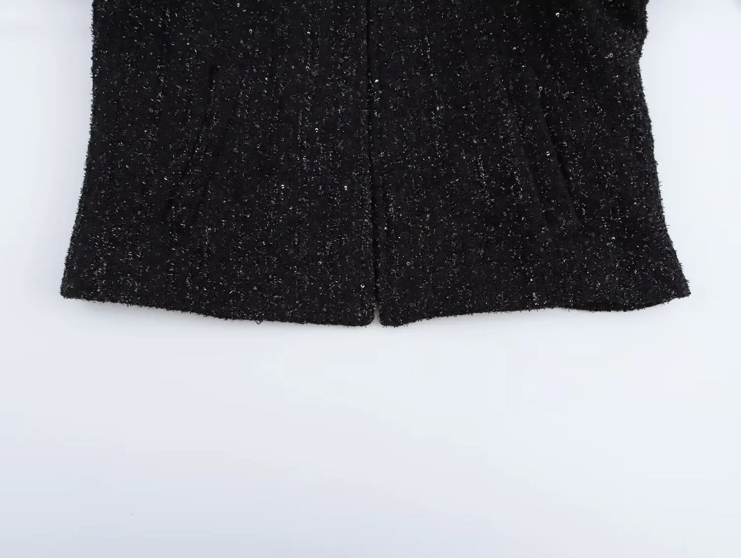 Ladies' new fashion bead decoration slim short O-Neck textured suit coat retro long sleeved side pocket women's coat chic top