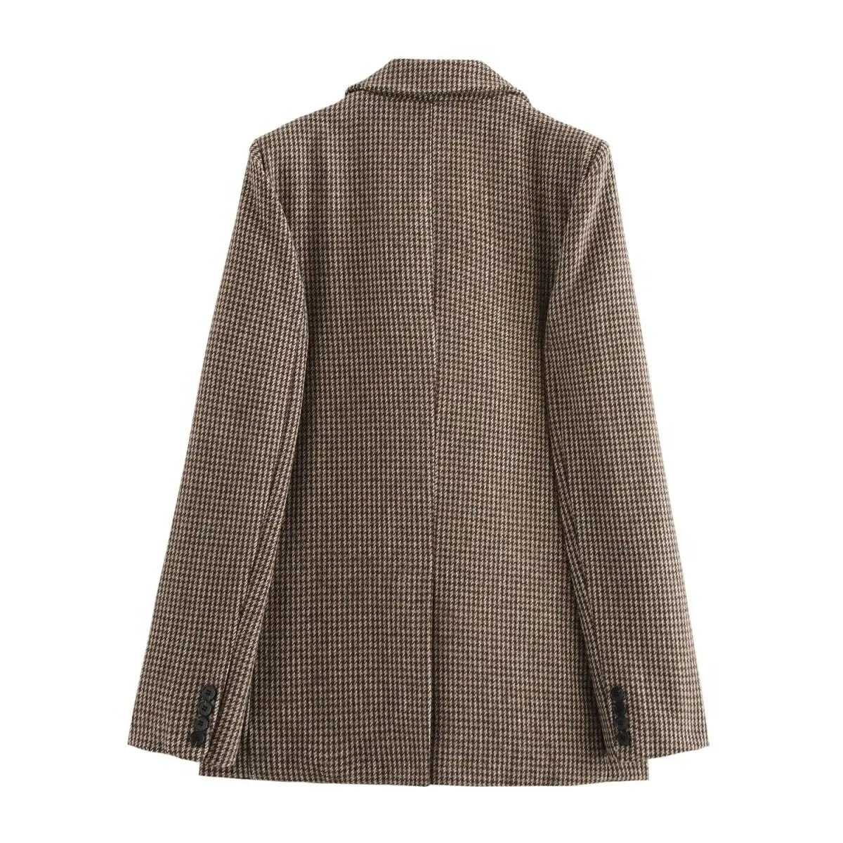 Ladies' new fashion flip pocket decoration loose single breasted casual plaid suit coat retro long sleeved women's coat chic top