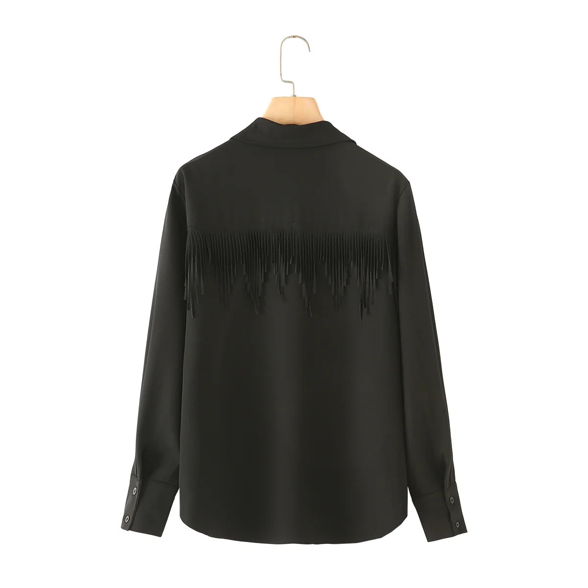 Women's new fashion tassel decoration loose lapel shirt casual single breasted shirt retro long sleeved women's shirt chic top