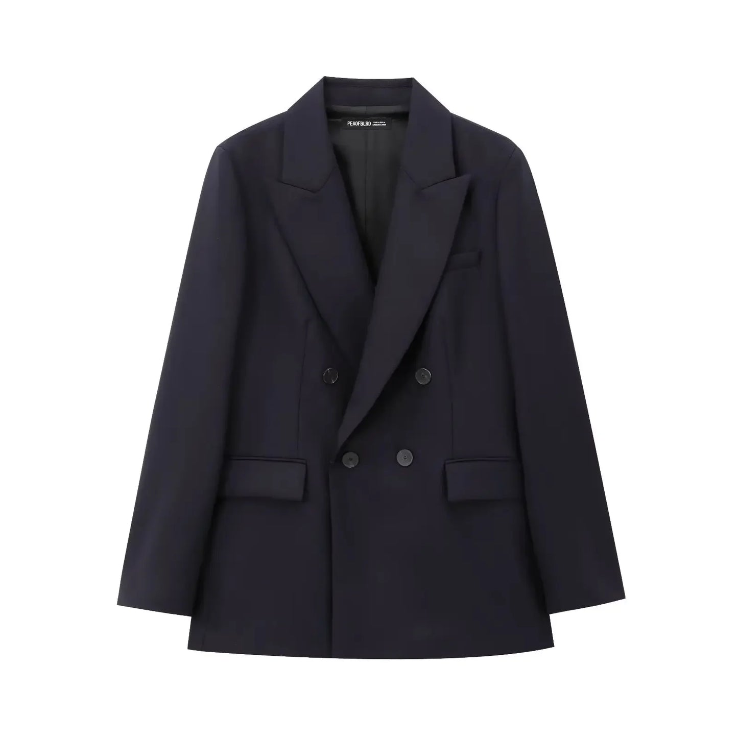 Ladies' new fashion flip pocket decoration casual slim double breasted suit jacket coat retro long sleeved women's Coat chic top