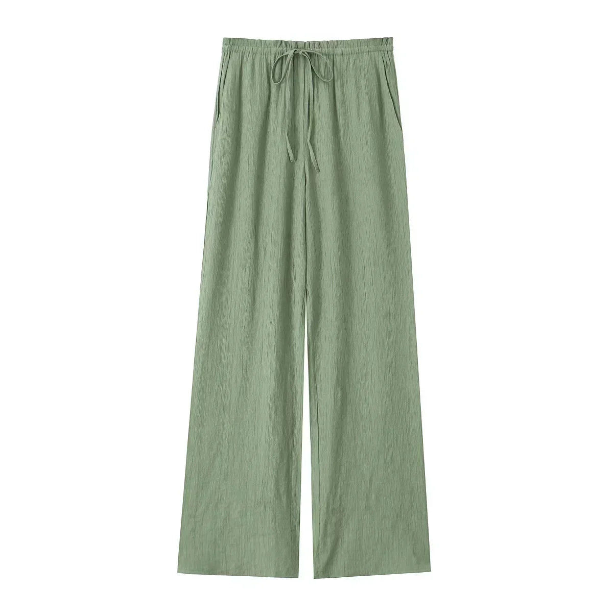 Women's new Chic Fashion loose side pocket pants casual versatile textured pants retro high waisted lace up women's pants