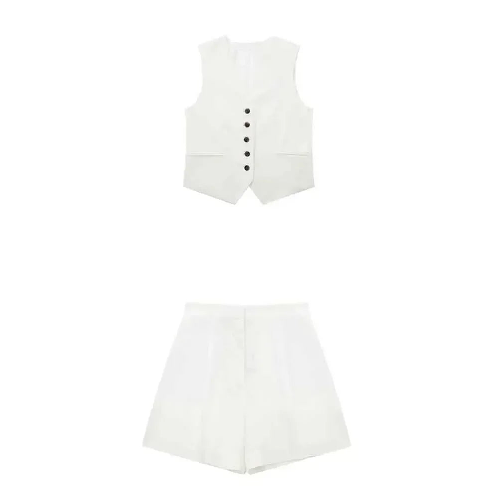 Women 2023 New Fashion Flax blending Tank Tops Vintage sleeveless single-breasted Female Camis Chic Tops