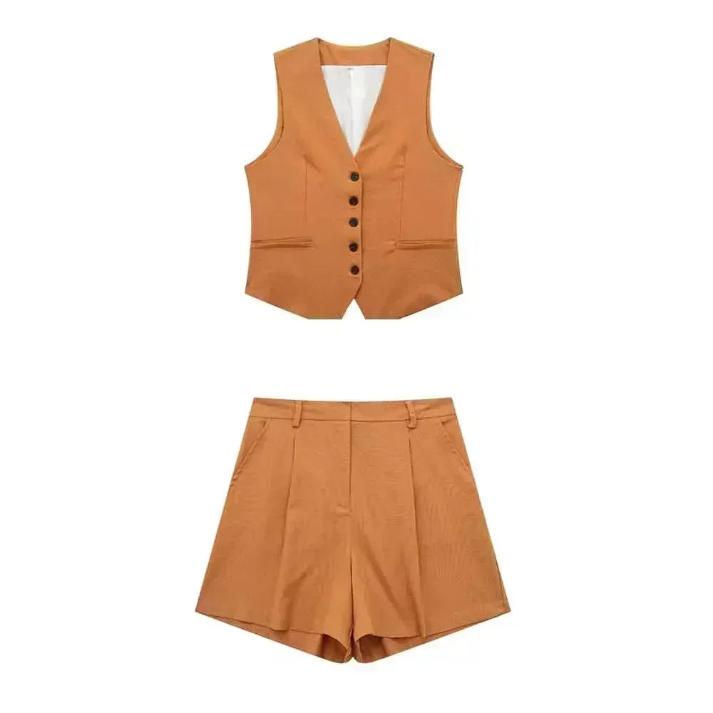 Women 2023 New Fashion Flax blending Tank Tops Vintage sleeveless single-breasted Female Camis Chic Tops