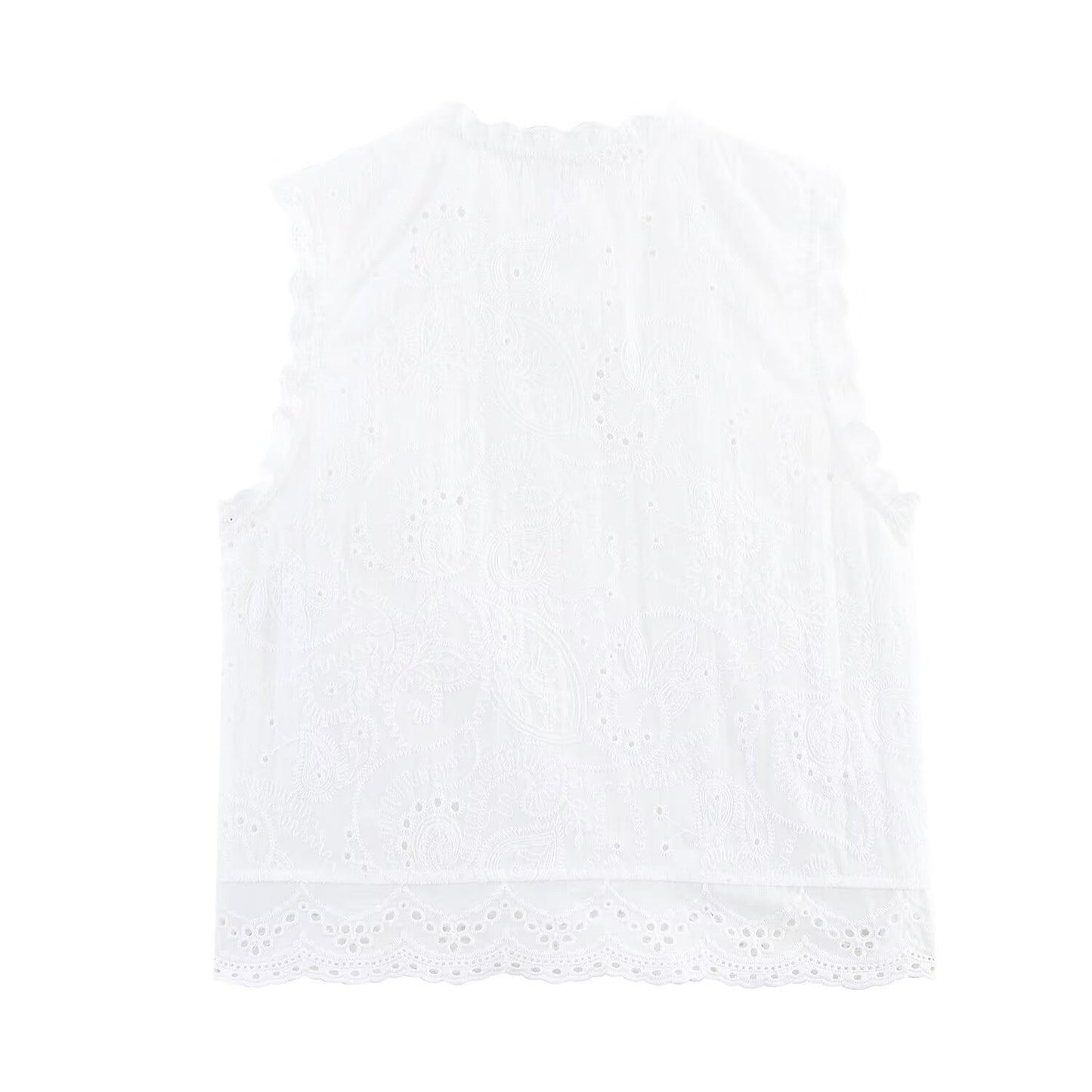 Women's new fashion casual single breasted hollow embroidery vest top