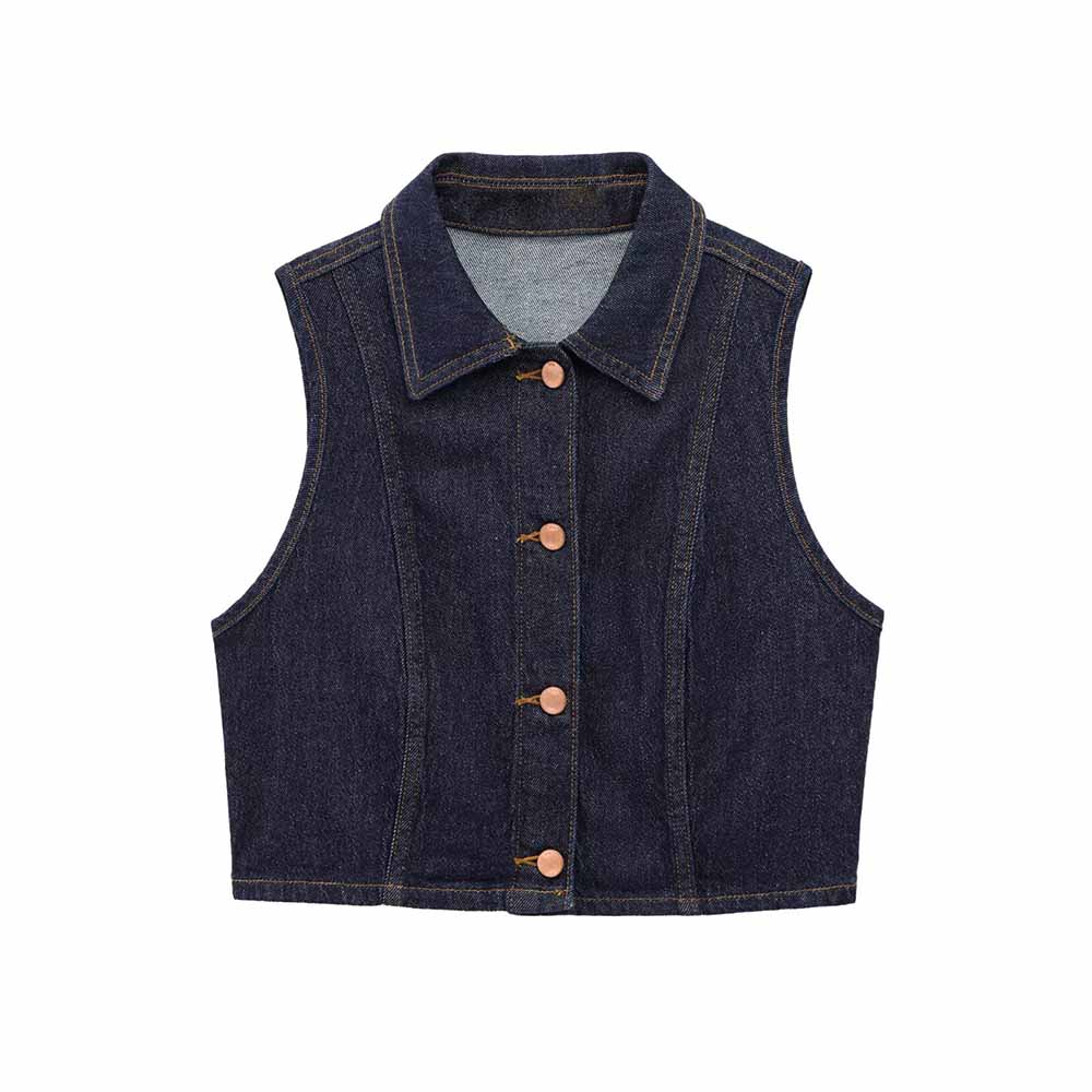 Women's 2025 new fashion gold button decoration casual short lapel denim vest retro sleeveless women's vest chic top